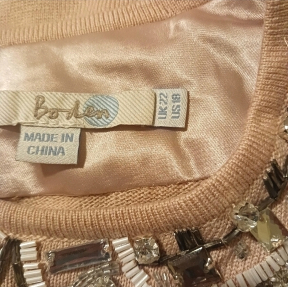 Boden Beaded Collar Pink Sweater - Picture 3 of 9